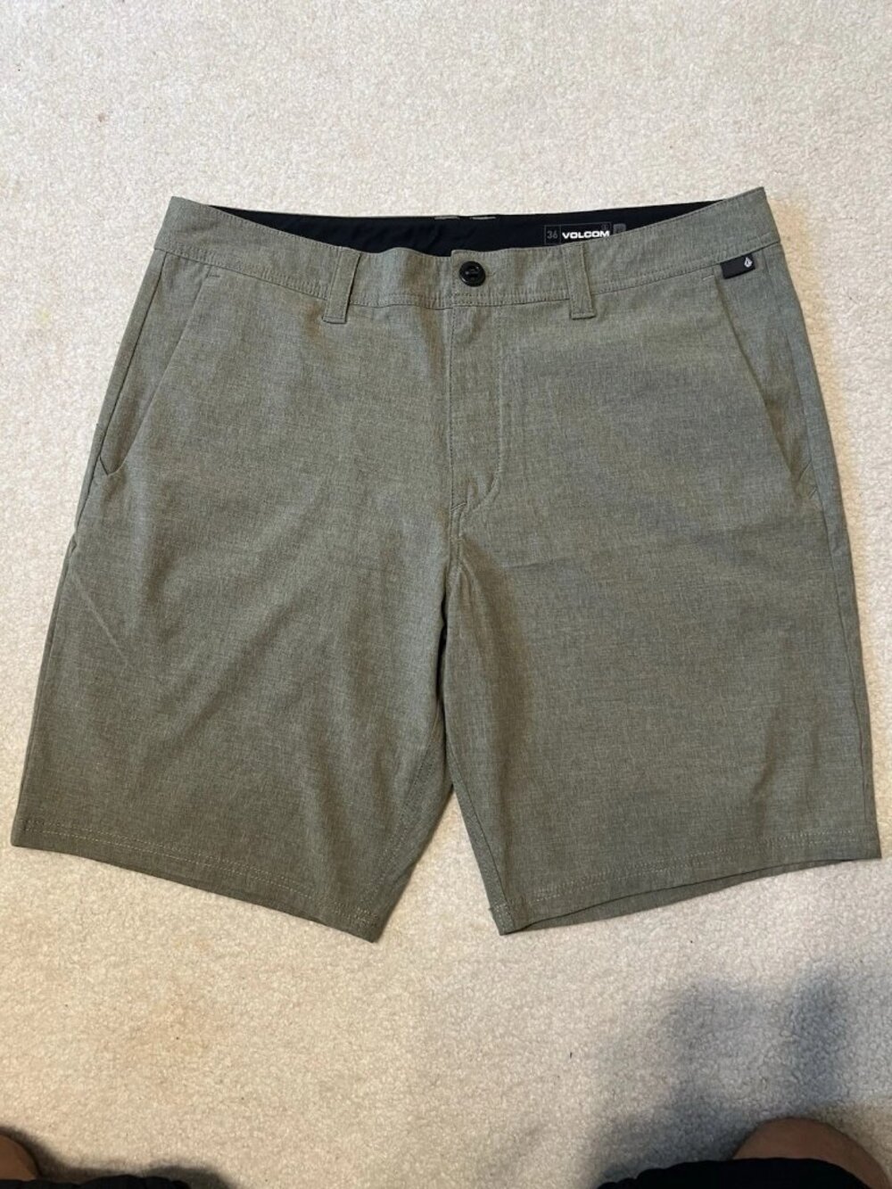 Volcom Frickin Modern Stretch Chino Shorts Mens 38x10 Heather Olive Green Skater
